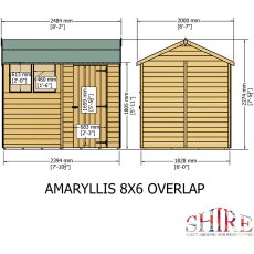 8x6 Shire Amaryllis Overlap Apex Shed with Single Door - External Dimensions