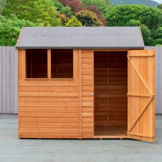 8x6 Shire Amaryllis Overlap Apex Shed with Single Door - front view with door open