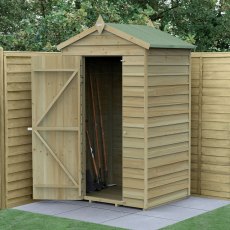 4 x 3 Forest 4Life Overlap Windowless Apex Wooden Shed - with background and door open