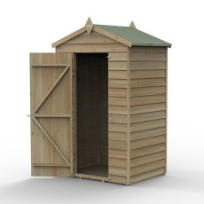 4 x 3 Forest 4Life Overlap Windowless Apex Wooden Shed - isolated with door open