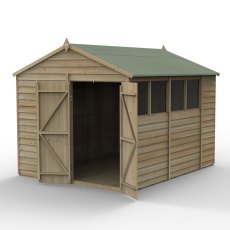10 x 8 Forest 4Life Overlap Apex Wooden Shed with Double Doors - isloated with doors open