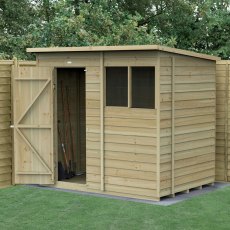 7 x 5 Forest 4Life Overlap Pent Wooden Shed - angled shed with door open