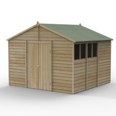 10 x 10 Forest Overlap Apex Workshop Shed - Pressure Treated - isolated with doors open