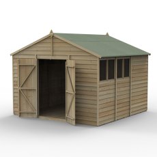 10 x 10 Forest Overlap Apex Workshop Shed - Pressure Treated - isolated with doors open