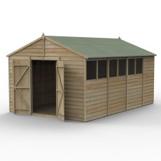 10 x 15 Forest 4Life Overlap Apex Wooden Shed with Double Doors - isolated with doors open