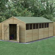 10 x 20 Forest 4Life Overlap Apex Wooden Shed with Double Doors - angled shed with door open