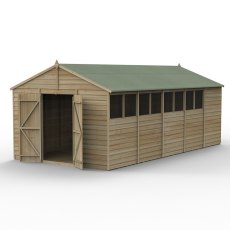 10 x 20 Forest 4Life Overlap Apex Wooden Shed with Double Doors - isolated with doors open