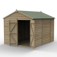 10 x 8 Forest 4Life Overlap Windowless Apex Wooden Shed with Double Doors - isolated with doors open