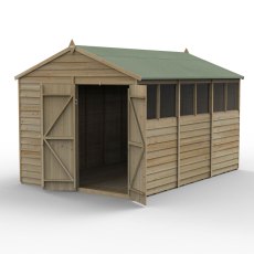 12 x 8 Forest 4Life Overlap Apex Wooden Shed with Double Doors - isolated with doors open