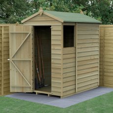 6 x 4 Forest 4Life Overlap Apex Wooden Shed -  angled shed with door open