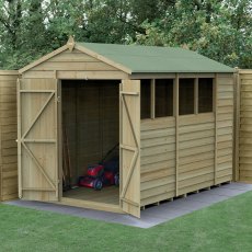 10 x 6 Forest 4Life Overlap Apex Wooden Shed with Double Doors - insitu with doors open