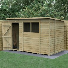 10 x 6 Forest 4Life Overlap Pent Wooden Shed - insitu with door open