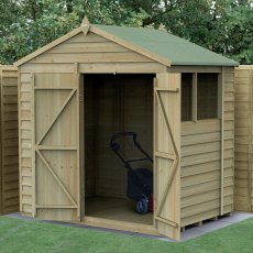 7 x 5 Forest 4Life Overlap Apex Wooden Shed with Double Doors - insitu with doors open