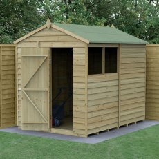 8 x 6 Forest 4Life Overlap Apex Wooden Shed - insitu with door open