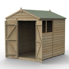8 x 6 Forest 4Life Overlap Apex Wooden Shed with Double Doors - isolated with doors open