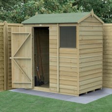 6 x 4 Forest 4Life Overlap Reverse Apex Wooden Shed - insitu with door open