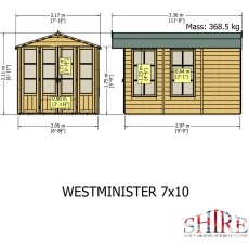 7 x 10 Shire Kensington Summerhouse - external dimensions