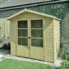 7 x 5 Shire Mumley Summerhouse - Pressure Treated - natural with angled view and doors closed