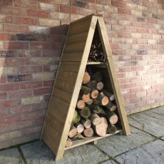 3 x 2 Shire Overlap Small Triangular Log Store - Pressure Treated - side angle with logs