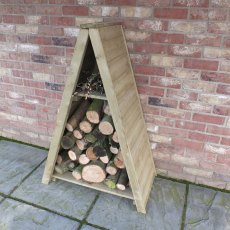 3 x 2 Shire T&G Small Triangular Log Store - Pressure Treated - angled with logs insitu