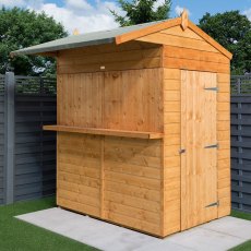 6x6 Rowlinson Garden Bar and Shed - insitu with bar area and door closed