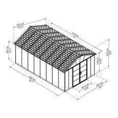 11 x 17 Palram Yukon Plastic Apex Shed - Dark Grey - dimensions