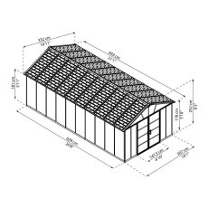 11 x 21 Palram Yukon Plastic Apex Shed - Dark Grey - dimensions