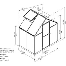 6 x 4 Palram Mythos Greenhouse in Silver - dimensions