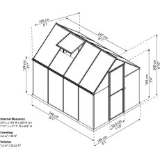 6 x 8 Palram Mythos Greenhouse in Silver - dimensions