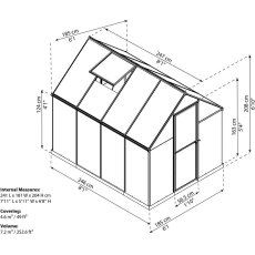 6 x 8 Palram Mythos Greenhouse in Green - dimensions