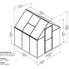 6 x 6 Palram Mythos Greenhouse in Grey - dimensions