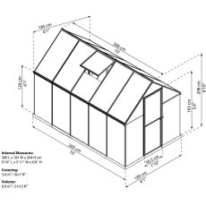 6 x 10 Palram Mythos Greenhouse in Grey - dimensions