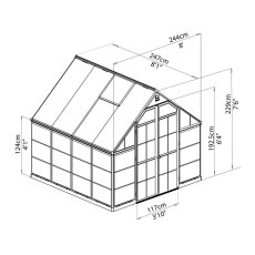 8 x 8 Palram Balance Greenhouse in Green - dimensions