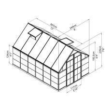 8 x 12 Palram Balance Greenhouse in Green - dimensions