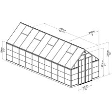 8 x 20 Palram Balance Greenhouse in Silver - dimensions