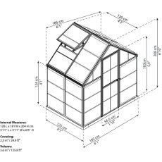 6 x 4 Palram Harmony Greenhouse in Green - dimensions