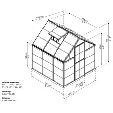 6 x 6 Palram Harmony Greenhouse in Silver - dimensions