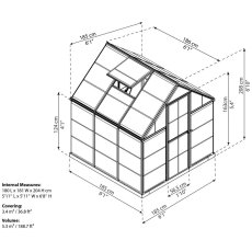 6 x 6 Palram Harmony Greenhouse in Grey - dimensions