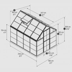 6 x 8 Palram Harmony Greenhouse in Silver - dimensions