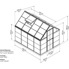 6 x 8 Palram Harmony Greenhouse in Grey - dimensions