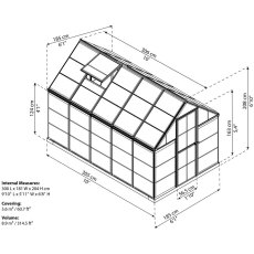 6 x 10 Palram Harmony Greenhouse in Silver - dimensions