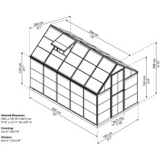 6 x 10 Palram Mythos Greenhouse in Green - dimensions