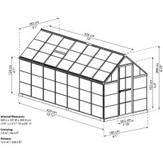 6 x 14 Palram Harmony Greenhouse in Silver - dimensions