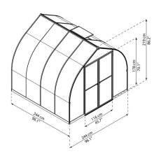 8 x 8 Palram Bella Greenhouse in Silver - dimensions