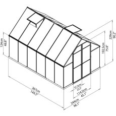 8 x 12 Palram Essence Greenhouse in Silver - dimensions