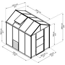 6 x 8 Palram Glory Greenhouse in Anthracite - dimensions