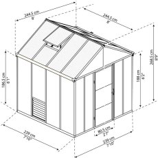 8 x 8 Palram Glory Greenhouse in Anthracite - dimensions