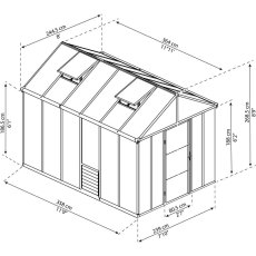 8 x 12 Palram Glory Greenhouse in Anthracite - dimensions