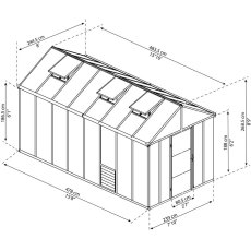 8 x 16 Palram Glory Greenhouse in Anthracite - dimensions