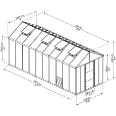 8 x 20 Palram Glory Greenhouse in Anthracite - dimensions